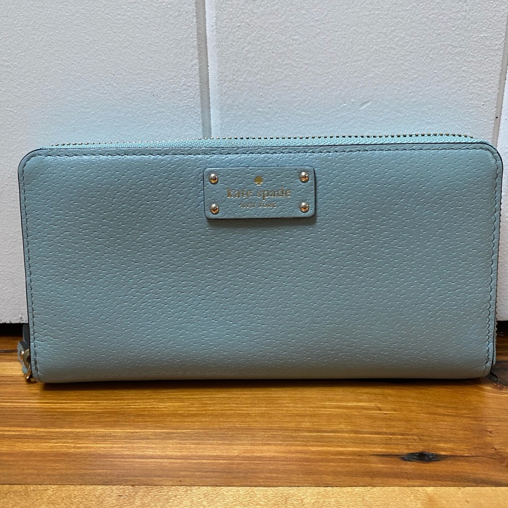 Kate Spade Neda Wellesley Accordion zipper wallet Robins Egg Blue RARE in EUC